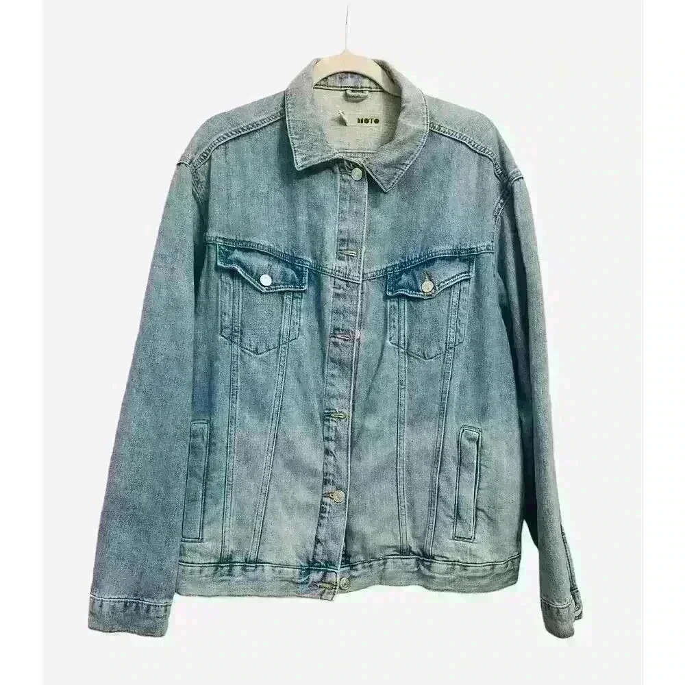 Topshop Moto Oversized, Blue Denim jacket, Size12 100% Cotton
